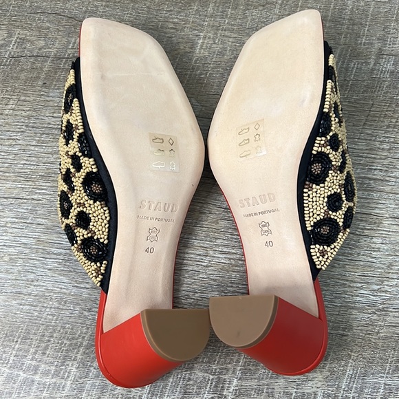 STAUD Women's Red Asymmetrical Beaded Mule Sandals Size 40 - Picture 4 of 4